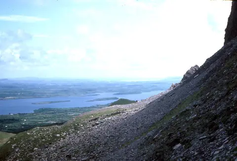 Lough Melvin, with Inishmean and Inishtemple, from the Glennans. The slope is the habitat for the Irish willow.
