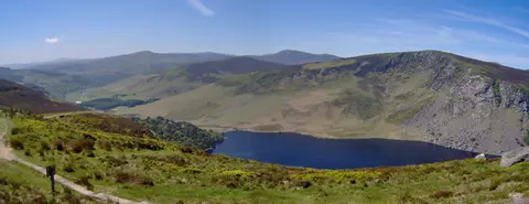 en:Luggala Mountain behind en:Lough Tay, in en:County Wicklow, en:Ireland.