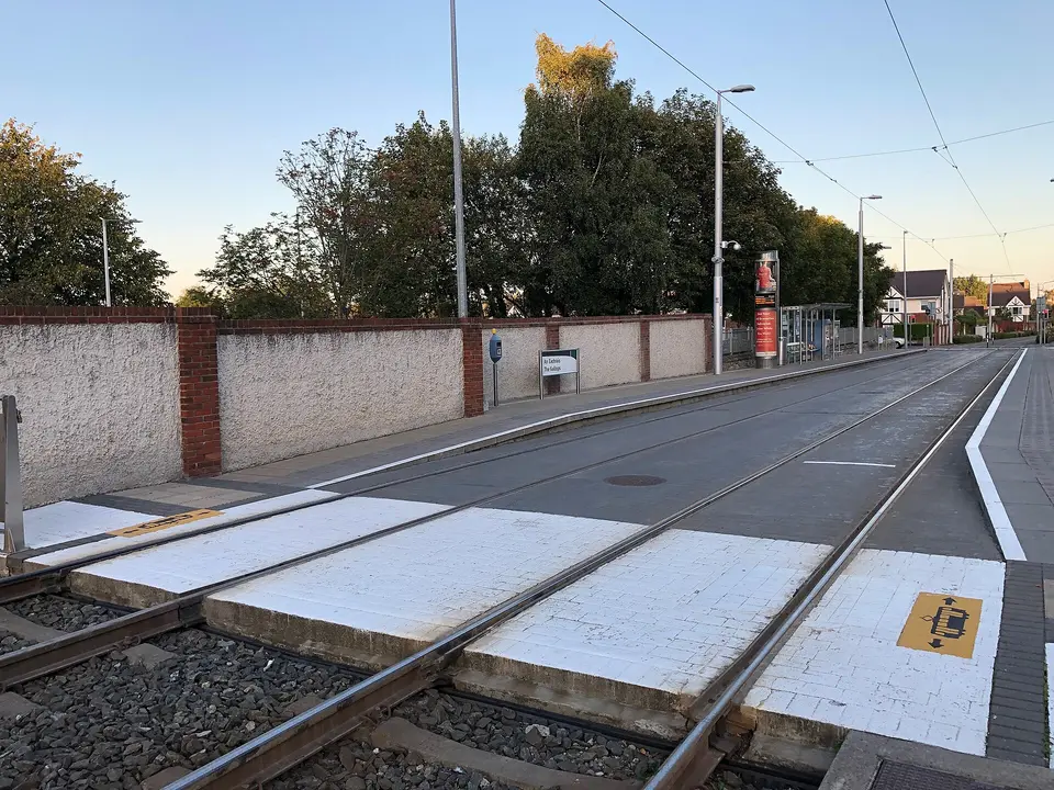 Photo of northbound platform of The Gallops / An Eachrais tram stop on the Dublin Luas Green Line