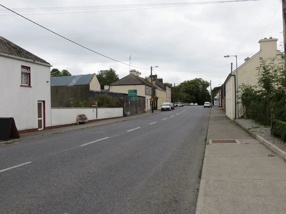 Main Street (R360) in Ballymoe approaching its junction with the N60