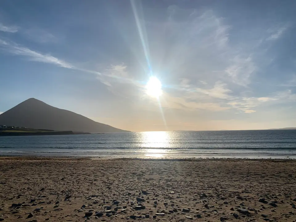 Evening in Doogort on Achill Island. Sliabh Mór, the highest peak on the island, is on the left.
