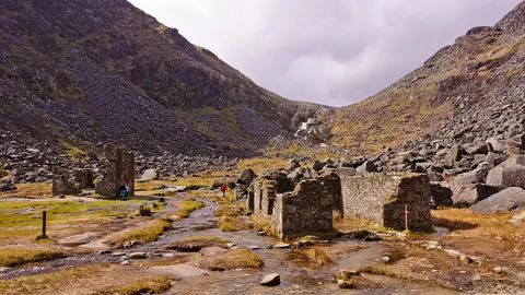 The ruined miners' village in Glendalough, County Wicklow, Ireland