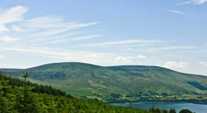 Moanbane (left), Silsean (right), photographed from the Blessington lakes in Wicklow, Ireland