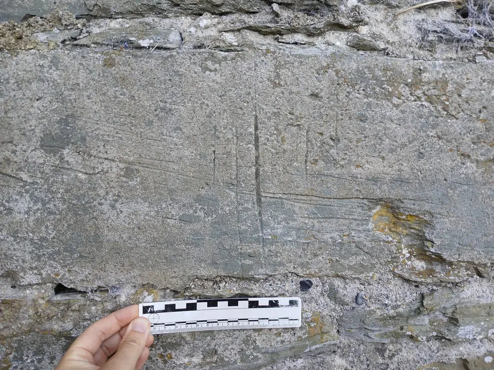 Moone Abbey grooves exterior east wall
