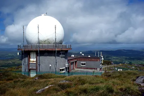 Radar dome (radome) on Mount Gabriel in County Cork, Ireland