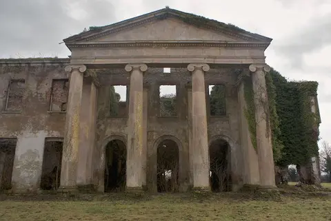 Front view of the house's neo-classical portico