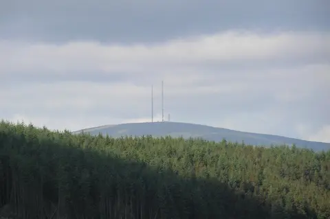View of Mullaghanish taken from the Foil road near the Top of Coom. Replacement of the old mast is underway as part of Ireland's digital switchover to DTT to be completed by 2012.