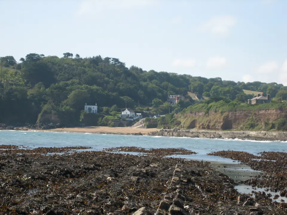 Picture of Myyrtleville Beach, Cork, Ireland, taken from the exposed rocks off Fennells' Bay beach at low tide.