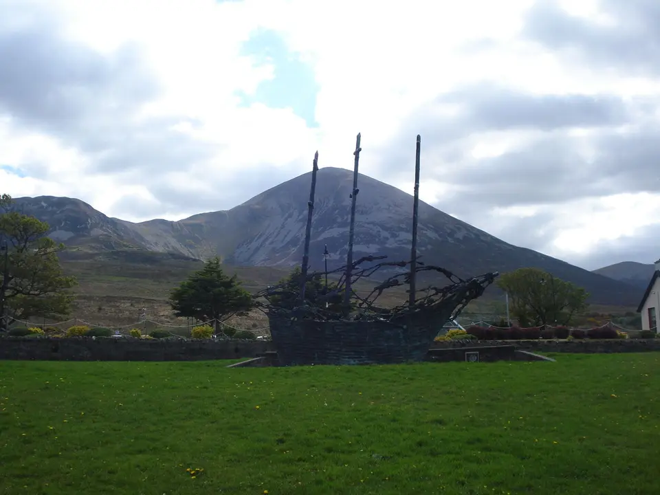 National Famine Monument with Croagh Patrick in the background. Murrish, County Mayo.