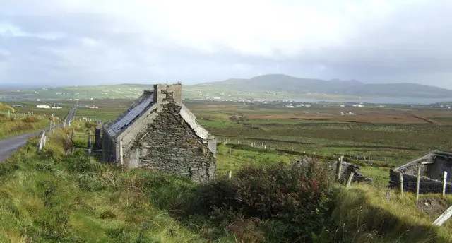 Old cottage at Coonanaspig The view north is to the high point of Valentia Island - Geokaun, at 266m. elevation.
