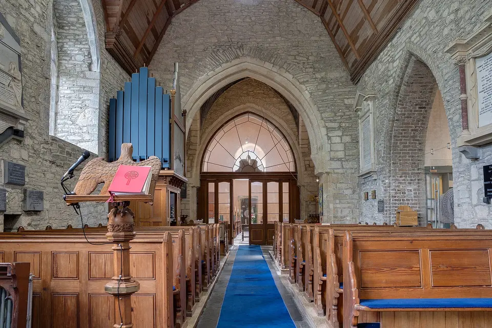 View from the choir through the crossing into the nave.