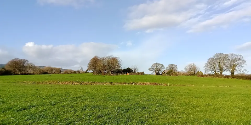 Pollrone Graveyard as seen from the road to Polerone Quay. (spelling of the townland differs between signs)