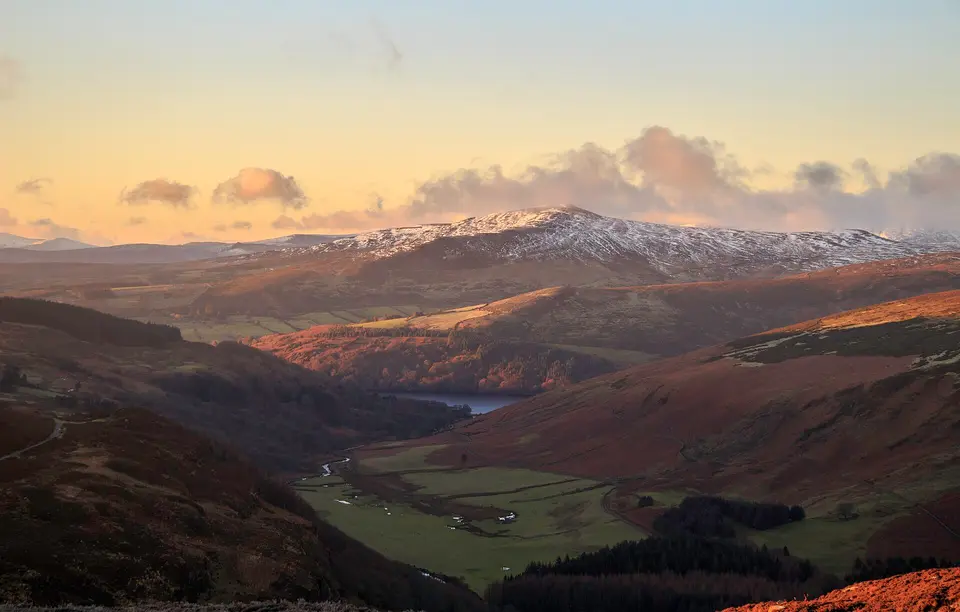 Scarr Mountain, Wicklow, Ireland photographed from the Sally Gap overlooking the Luggala Estate below (lake in the distance is Lough Dan).