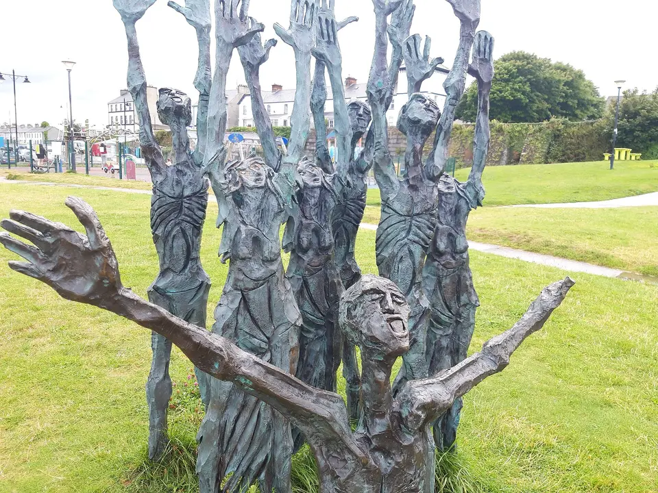 Sculpture commemorating the flight of the earls at rathmullan beach