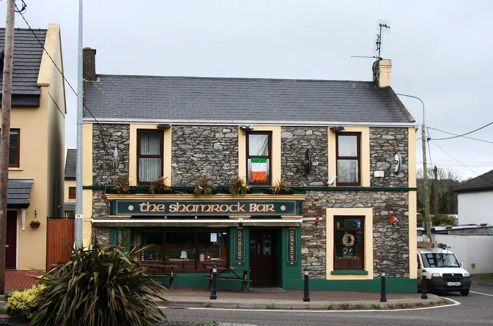 Shamrock bar Shanbally, near to Shanbally and Monkstown, Cork, Ireland. A roadside bar by the roundabout in Shanbally.