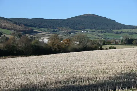 Slieveboy above Askamore village to the north, in County Wexford, Ireland; pictured from the east at Camolin Park.