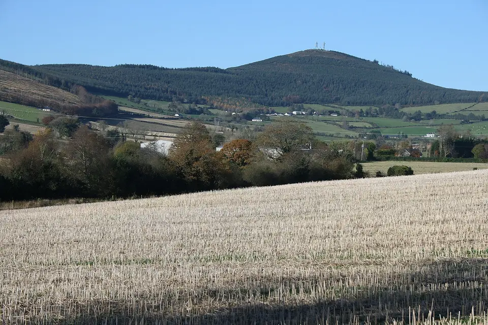 Slieveboy above Askamore village to the north, in County Wexford, Ireland; pictured from the east at Camolin Park.