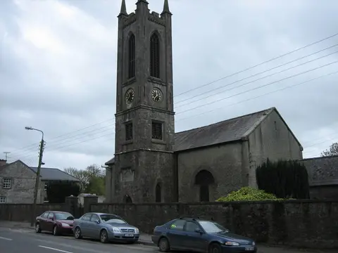 St Patrick's, Slane. This is the Church of Ireland parish church. There is a stone above the door inscribed 1797 (in Roman numerals).