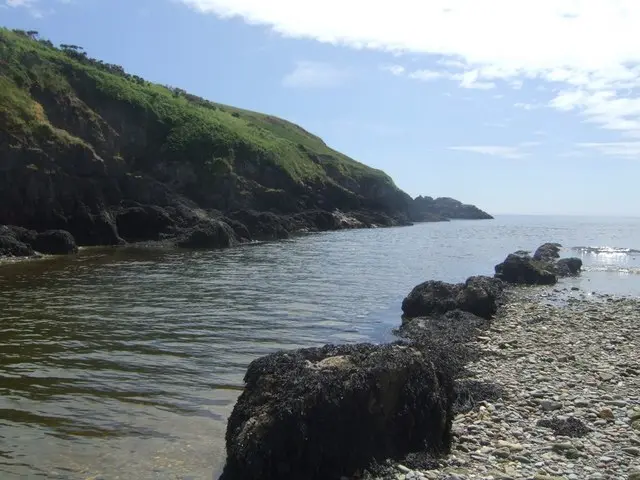 Stradbally Cove A river flows into the sea on the east side of the cove.