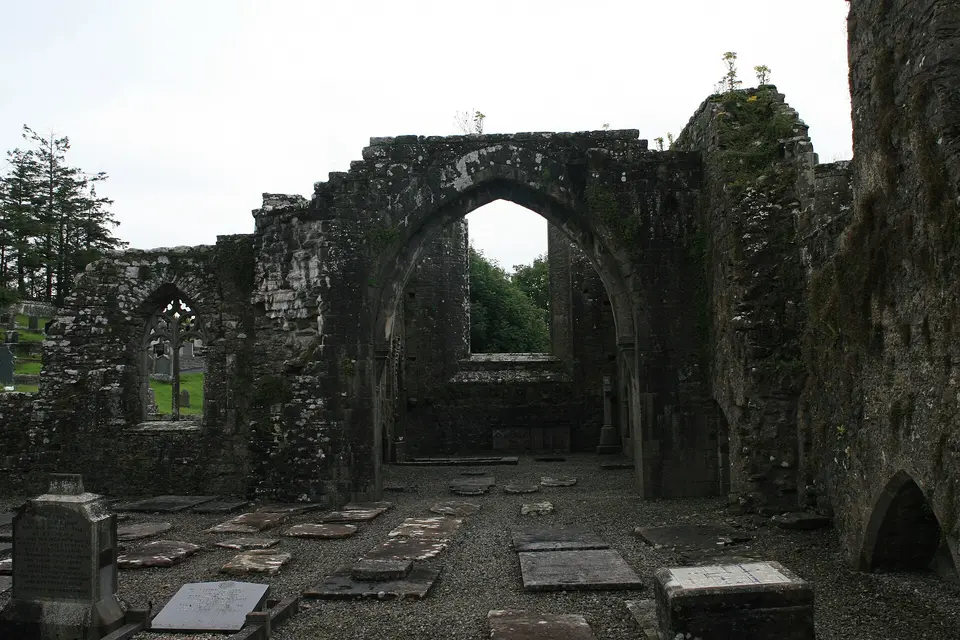 Strade, County Mayo, Ireland View from the nave through the remaining arc of the tower into the chancel, looking east.