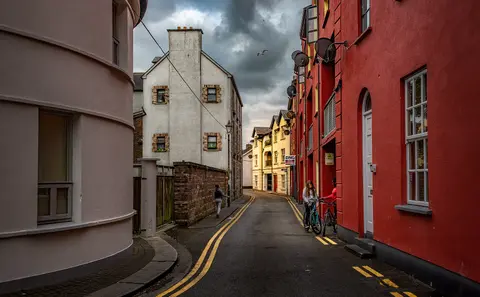 Excise Street in the evening, seen from St. Peter's Port.