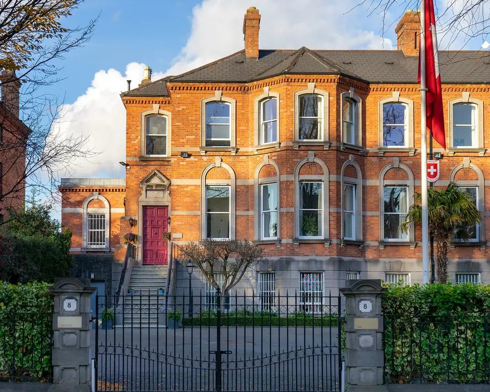 The facade of the Swiss Embassy in Dublin, Ireland