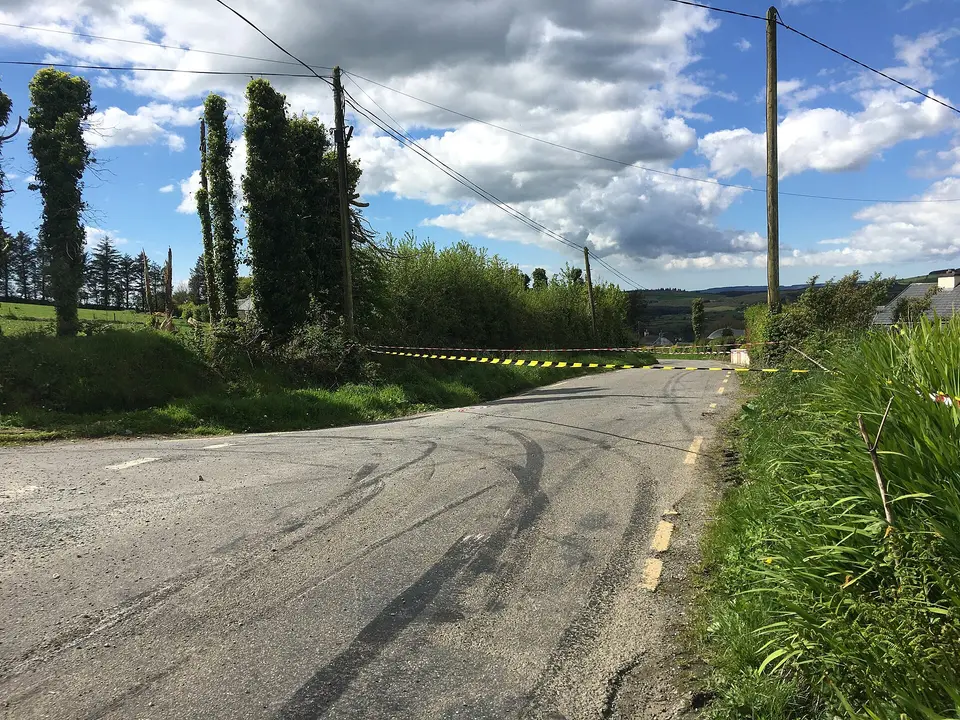 Taped off road junction near Scartaglen