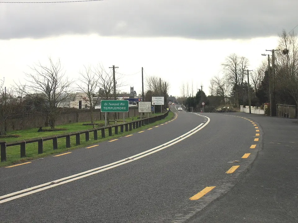 Templemore, County Tipperary, near to Ballycahall and Knocknageragh Bridge, Tipperary, Ireland. Approaching Templemore from the north on the N62.