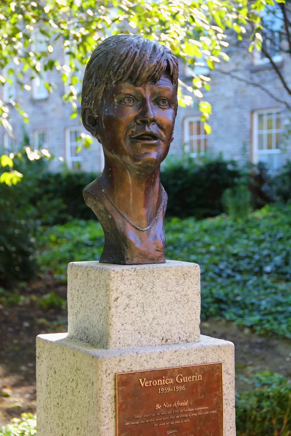 Veronica Guerin Memorial in the Dubhlinn Gardens in Dublin, Ireland.