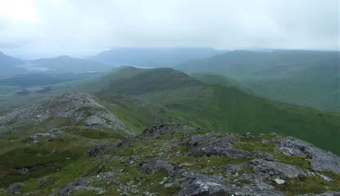 View north to Leenaun Hill from close to summit of Letterbreckaun, Maumturks, Ireland