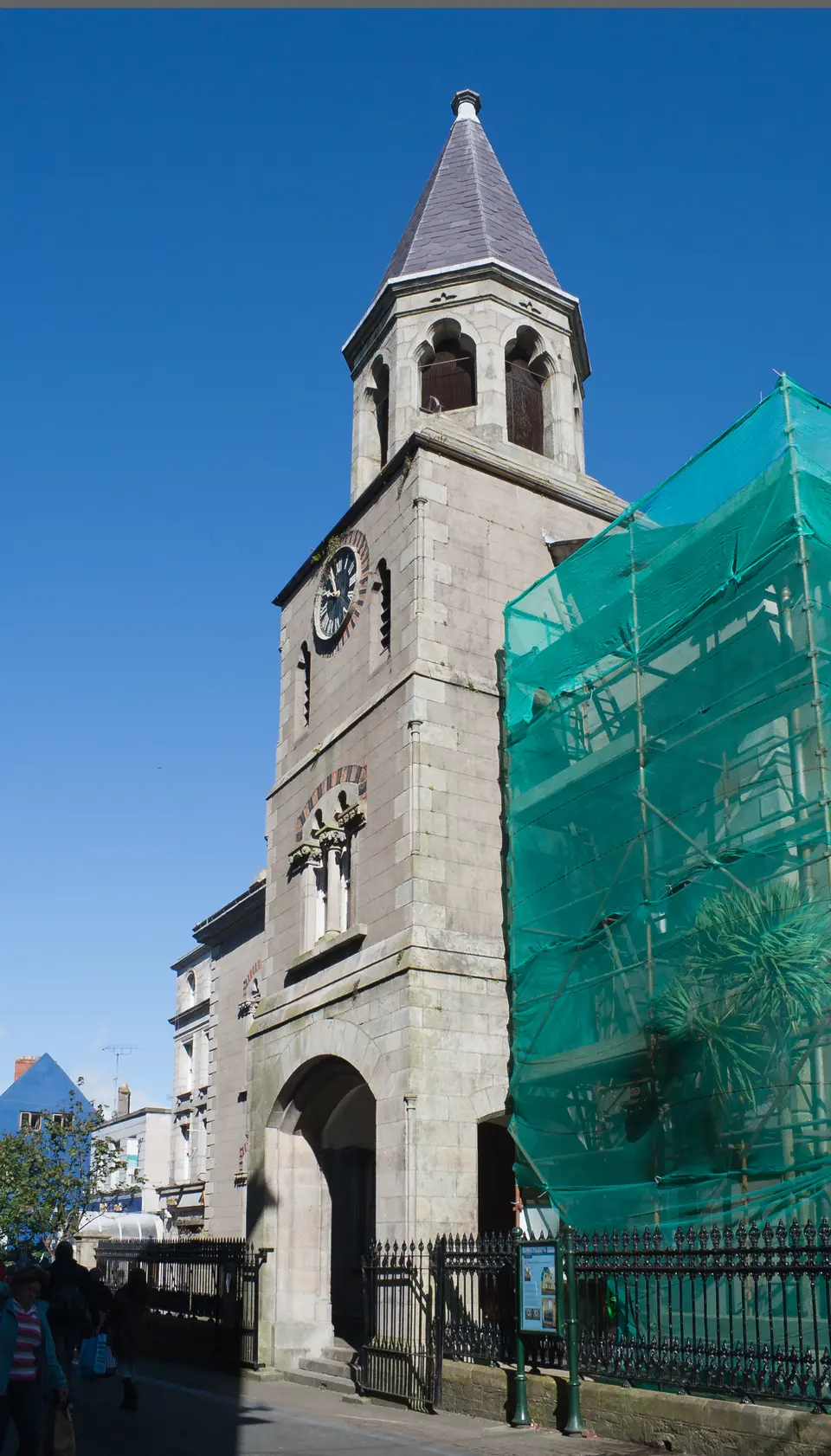 South-west view of the tower of St. Iberius' Church at the Main Street North while restoration works were proceeding at the southern section of the west façade.